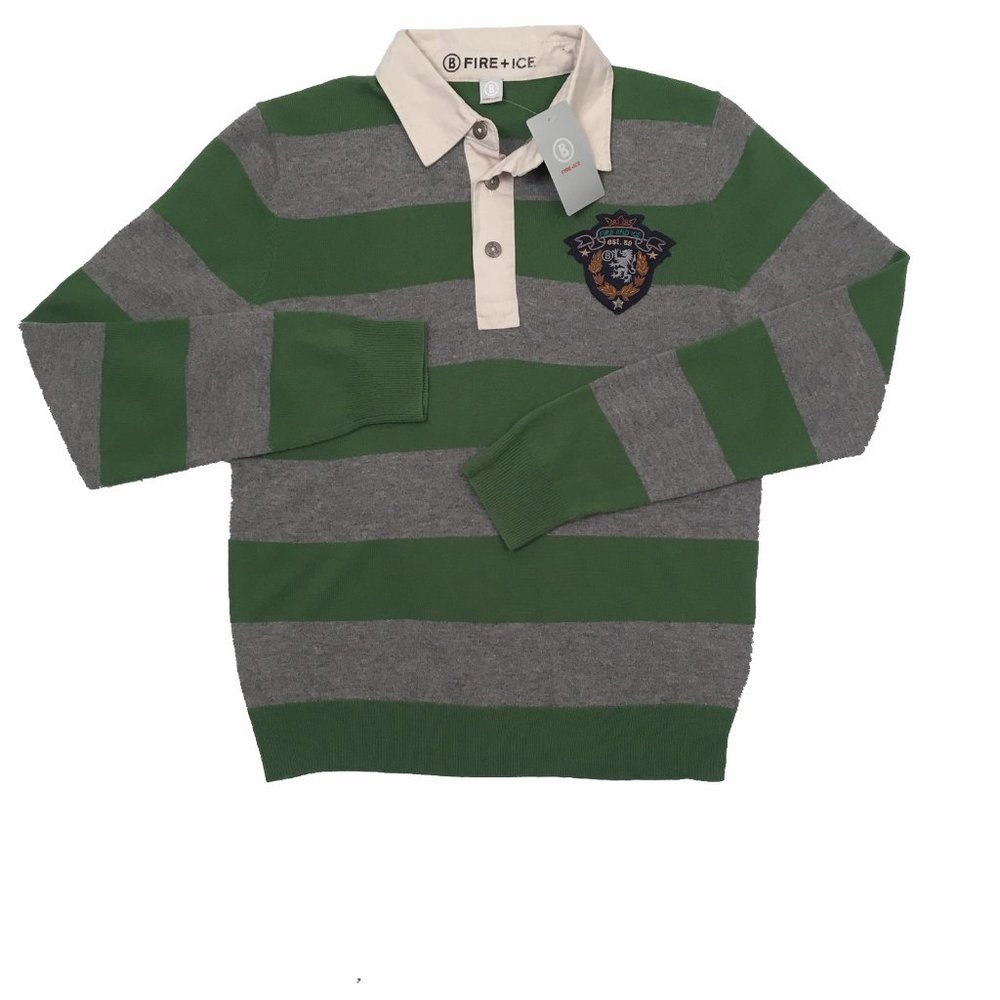 NEW Bogner Fire & Ice Rugby Style Sweater! Size M/L Euro 50  Green & Gray Stripe